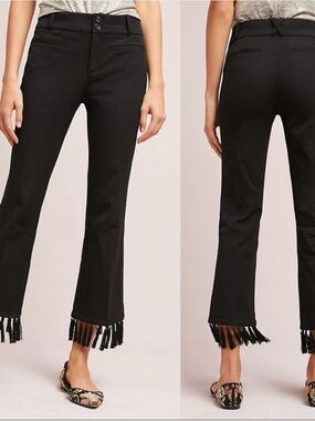 Anthropologie Black Essential Crop Flare Fringe Hem Pants Size 4